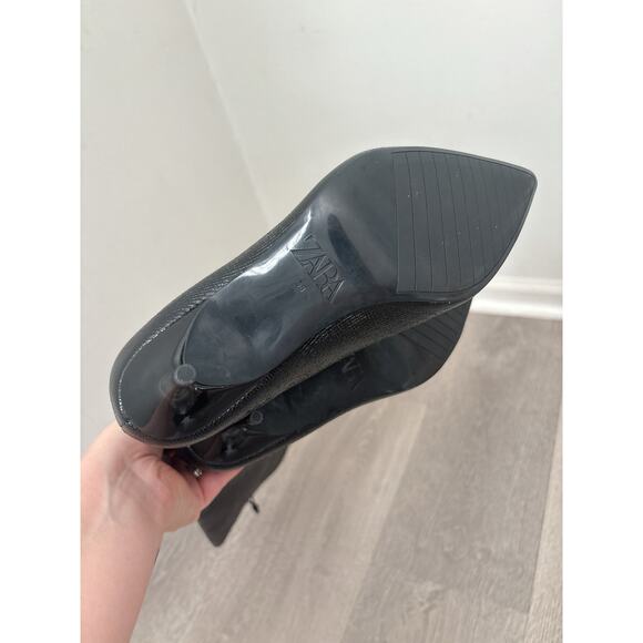 NWT Zara Shiny Black Knee High Kitten Boots Size 7.5 Holiday Party - Picture 6 of 8